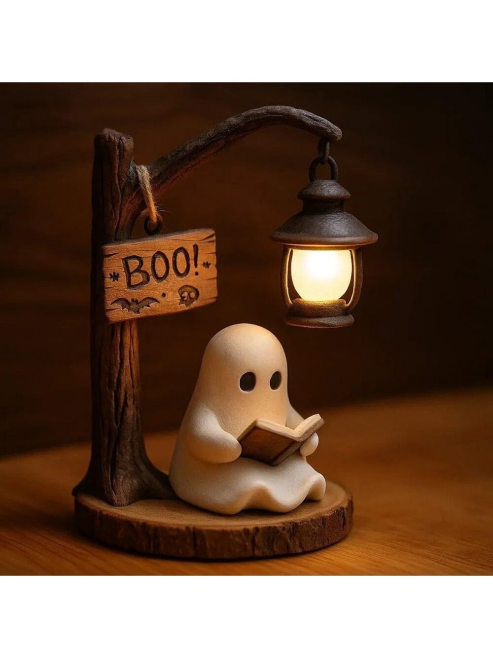Halloween Ghost Figurine Reading Book Lamp 3D Night Light Tabletop Decor Gift